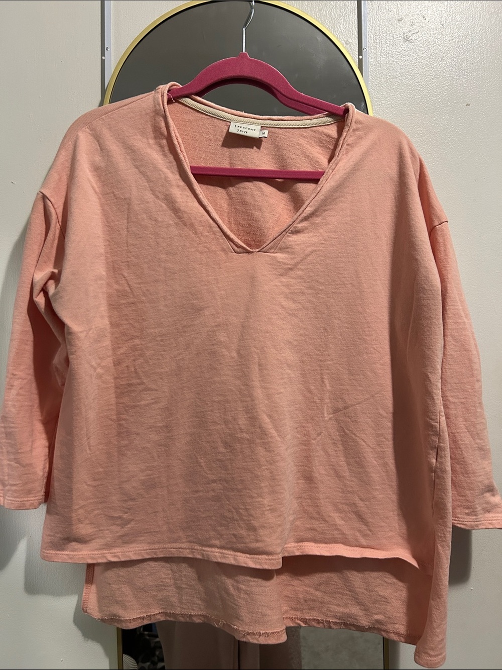 Crescent Lightweight Layered V-Neck Long Sleeve Top - Peach